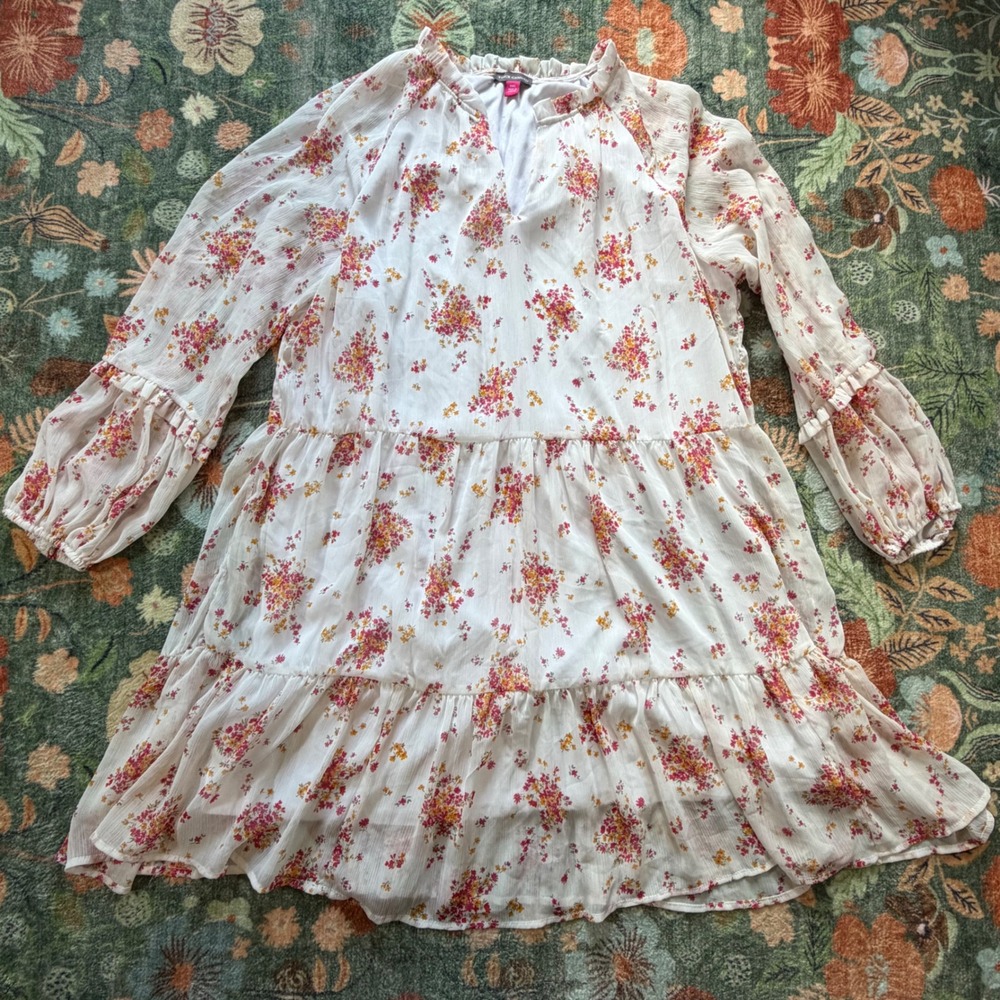 Vince Camuto Womens XXL Floral Tiered Babydoll Dress Pink Orange Ruffle C3422900